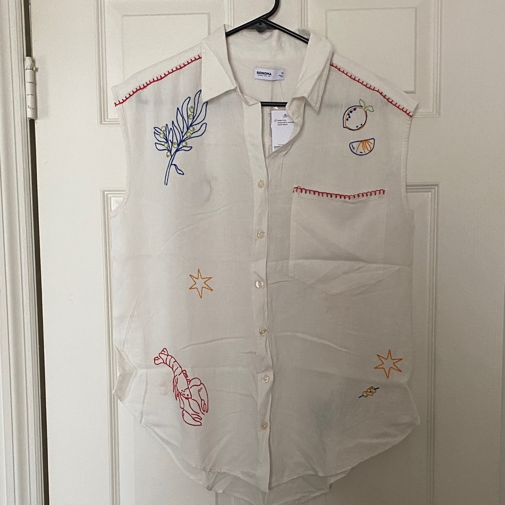 Embroidered White Sleeveless Top
